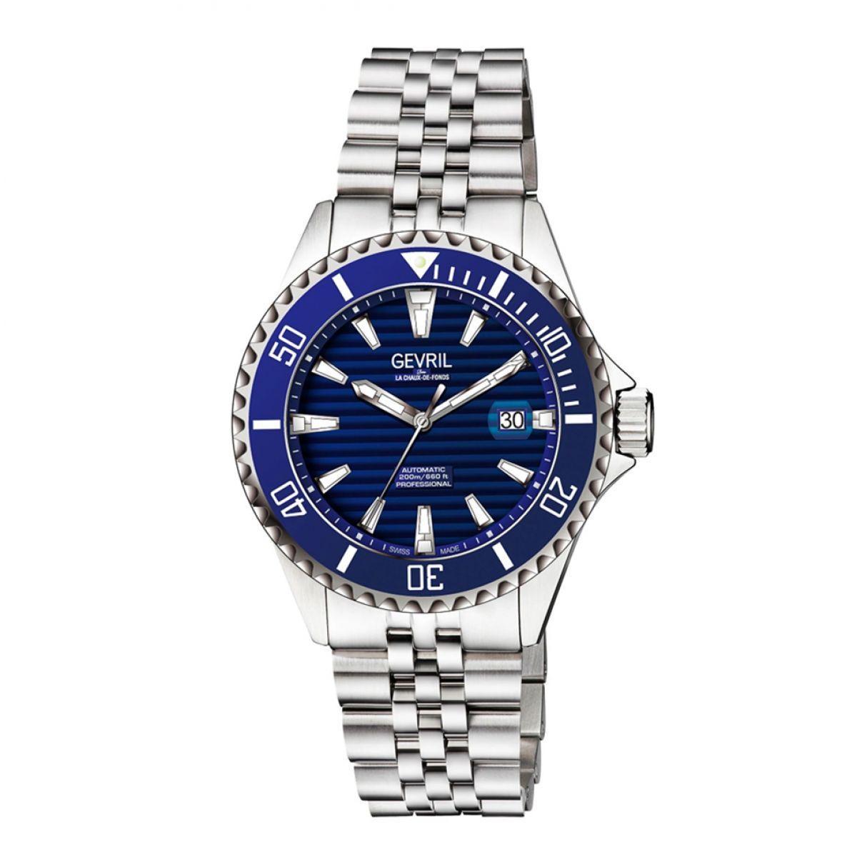 Gevril Men&apos;s Chambre Automatic Stainless Steel Bracelet Blue 42601 Heren Horloge Top Merken Winkel